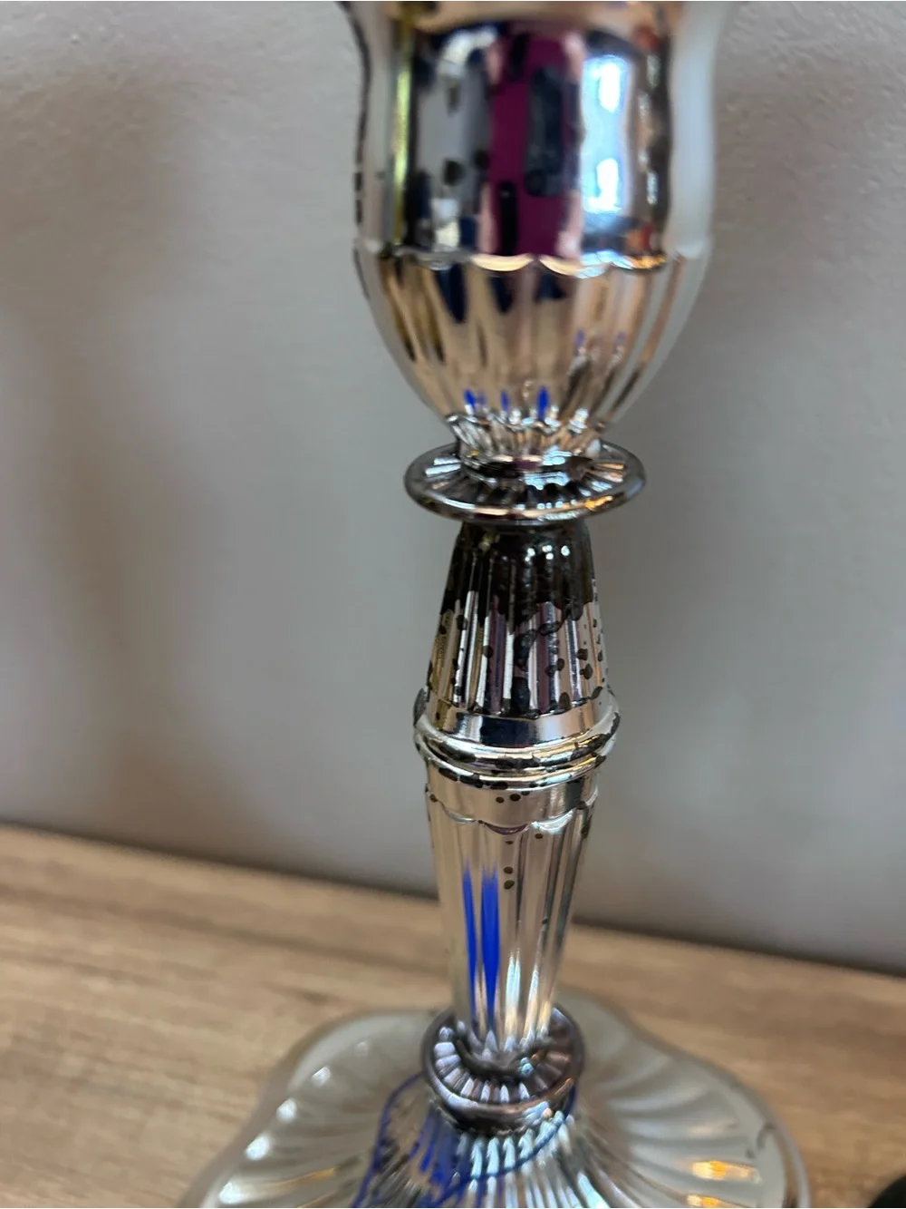 Vintage Silver Pair of Ribbed Metal Candlesticks